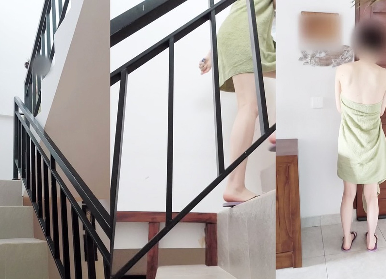 Climbing Stairs After Taking A Bath With Only A Towel On