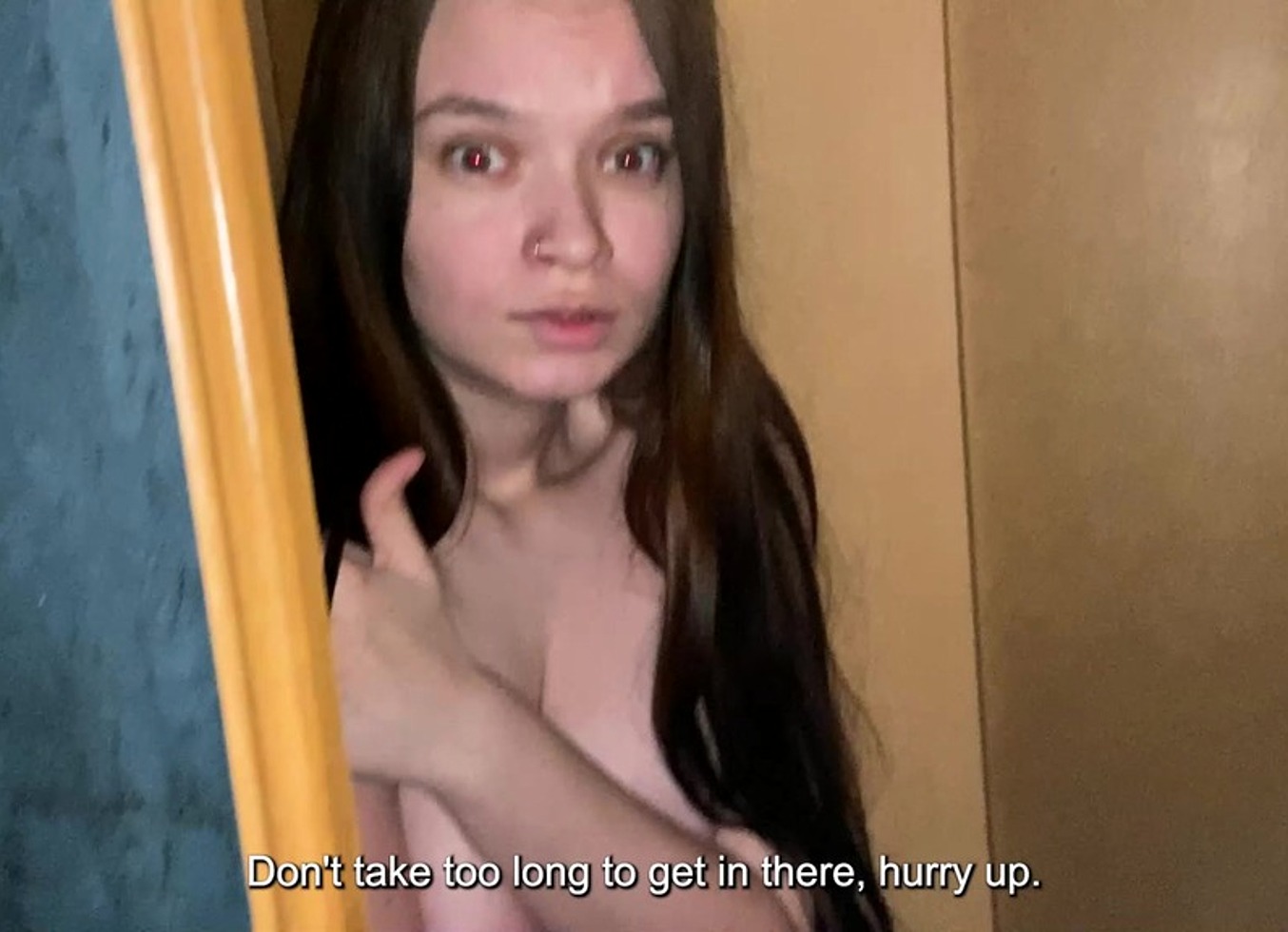 Frightened Stepdaughter Hid In The Closet. Stepfather's Big Cock Kept Her Slobbery Mouth Company