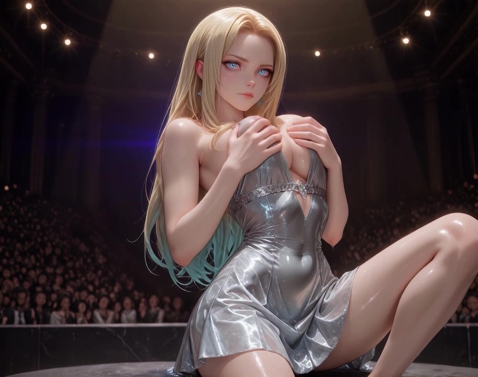 talia starling grabs my hand under the spotlight, laughing as thousands watch her claim me from the front row - ai generated