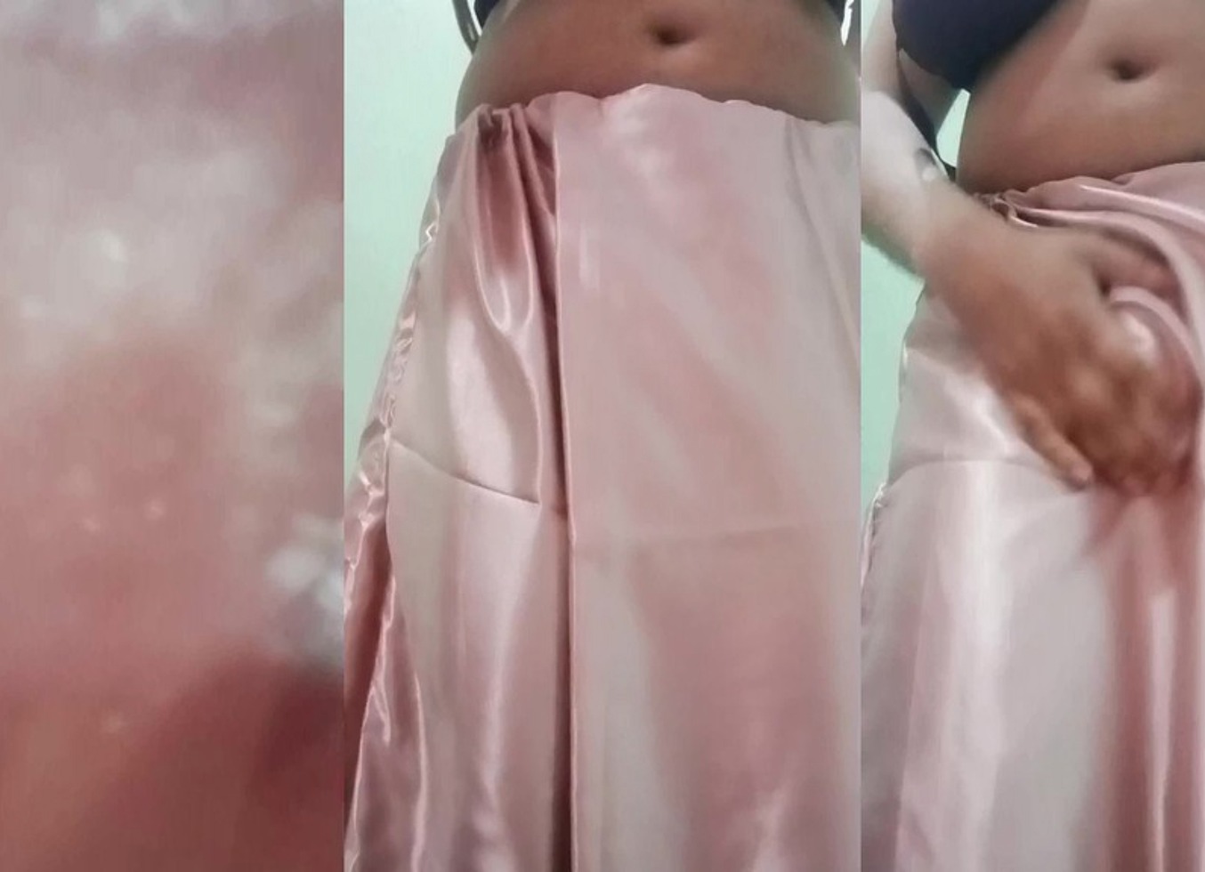 Indian Gay Crossdresser Gaurisissy Pressing And Playing With Her Big Boobs Looking In Pink Saree Looking Like A Housewife