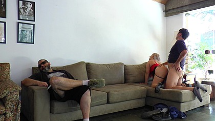 Unfaithful wife fucking with friend next to her cuckold