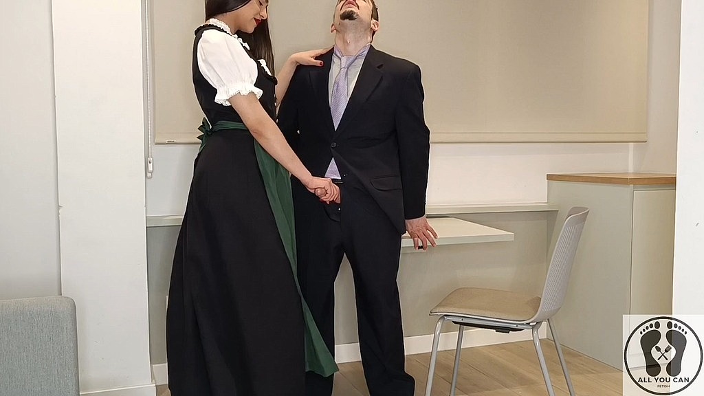 wearing a traditional austrian dirndl she jerked him off
