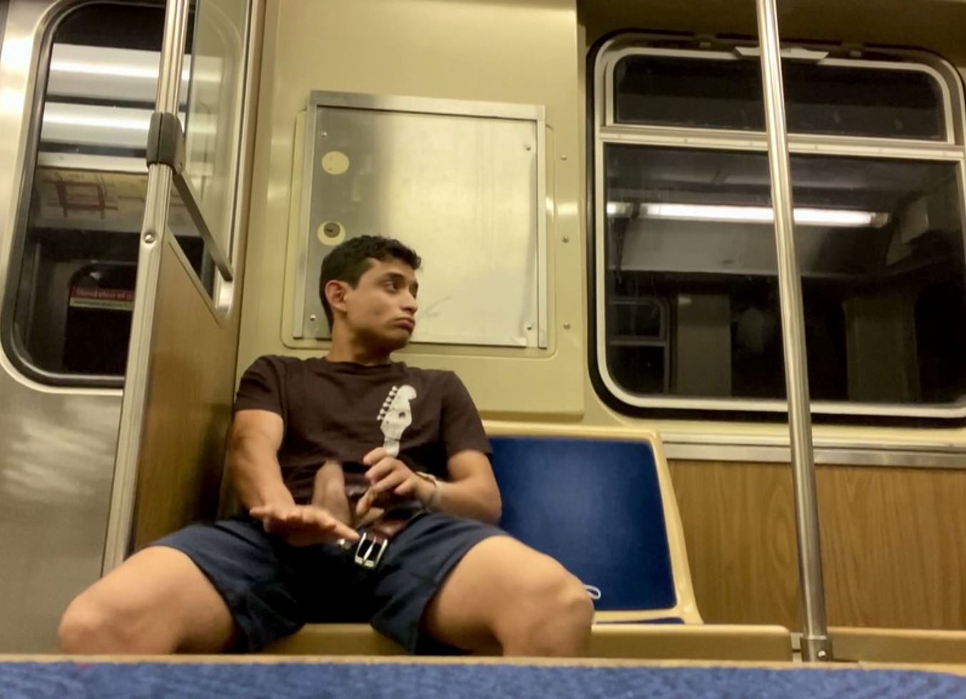 Twink Sprays Cum In Public Train