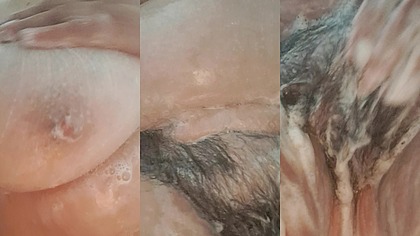 Mature milf soaping dirty pussy and tits