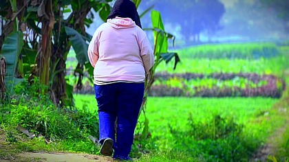 Winter Morning A Egypt School Girl with Uniform Try to find Cucumber For Big Ass in farmers field