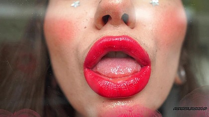 Seductive Red Wet Kiss and Spit kisses
