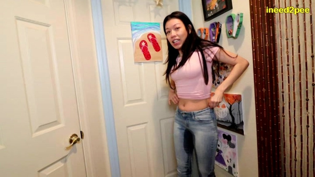 meeting miss mia outside bathroom wetting her jeans (Miss Mia) meeting miss mia outside bathroom wetting her jeans (Miss Mia)